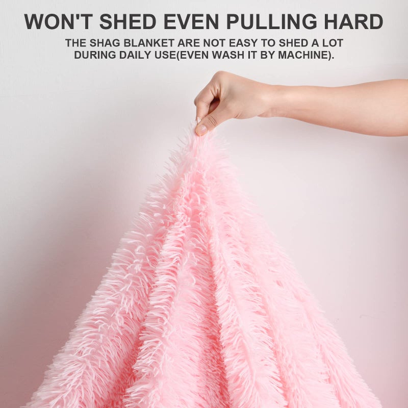 BENRON Baby Pink Throw Blankets, Soft Shaggy Plush Sherpa Blankets, Cozy Lightweight Fluffy Faux Fur Blankets for Bed Couch Sofa Washable, 60"x80" - Image 5
